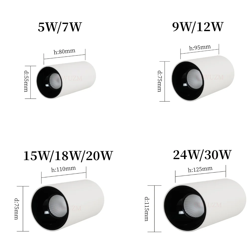 Faretti per plafoniere antiriflesso dimmerabili montati su superficie faretti LED da incasso COB 5W 7W 9W 12W 15W 18W faretti cilindrici