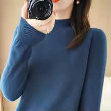 Cozy Long Sleeve Crop Top Solid Half Mock Neck Soft Knitwear - Navy Blue