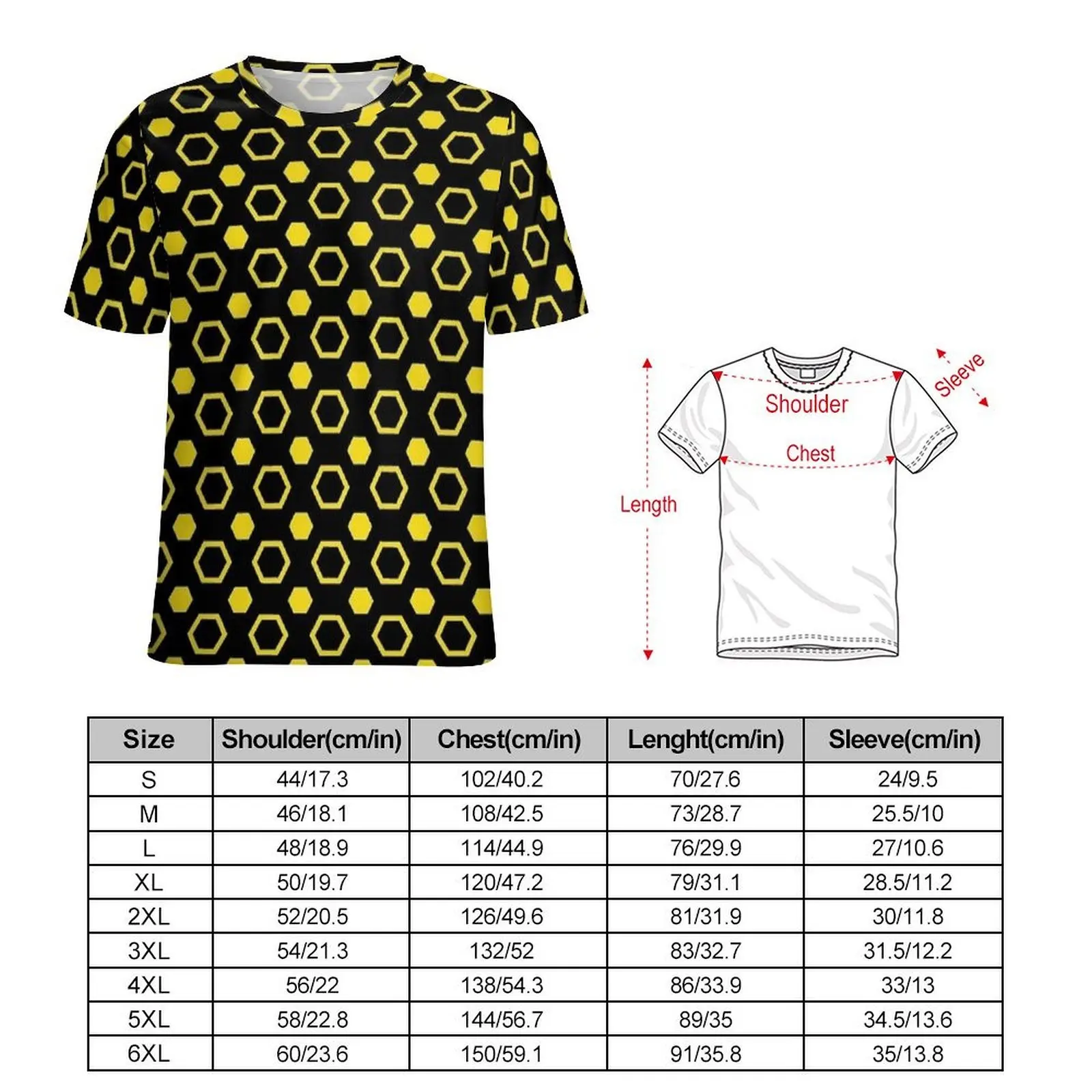 Black Yellow Hexagon Pattern T Shirt Trendy T Shirts Short Sleeve Custom Tshirt Premium Street Style Plus Size Top Tees