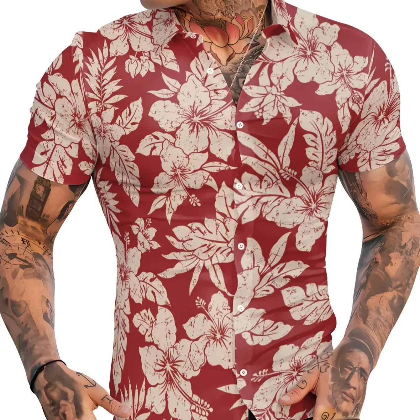 Flower Men\'s Hawaiian Shirts, Summer Beach Casual Short Sleeve Button Down Shirts, Tropical Holiday Beach Shirts with Pocket