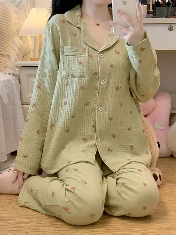 

Pure Cotton Spwear Women's Spring Autumn New Sle Student Korean Version Ins Matcha een Cute Home Clothes Two-Piece Set