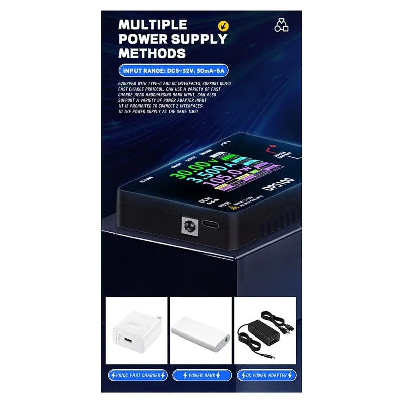 B49C Portable Digital Adjustable Power Supply DPS100 100W 30V 5A Multiple Protection Low Temperature Wave