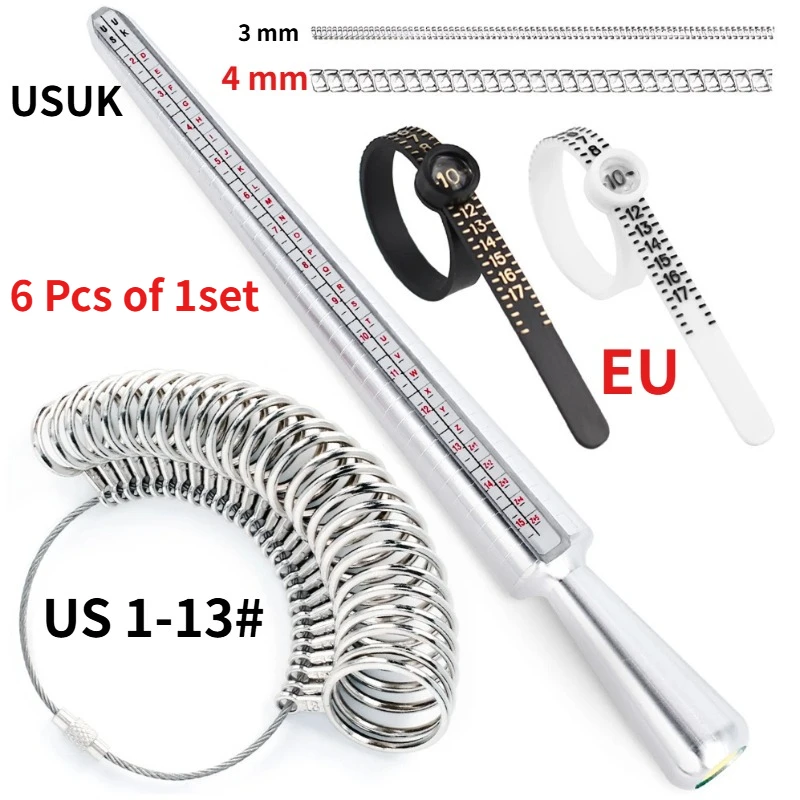 Aluminum Ring Mandrel with US UK Sizes, US 0-13 Ring Sizer Gauge Set, Accurate Finger Size Measuring Jewelry Tool