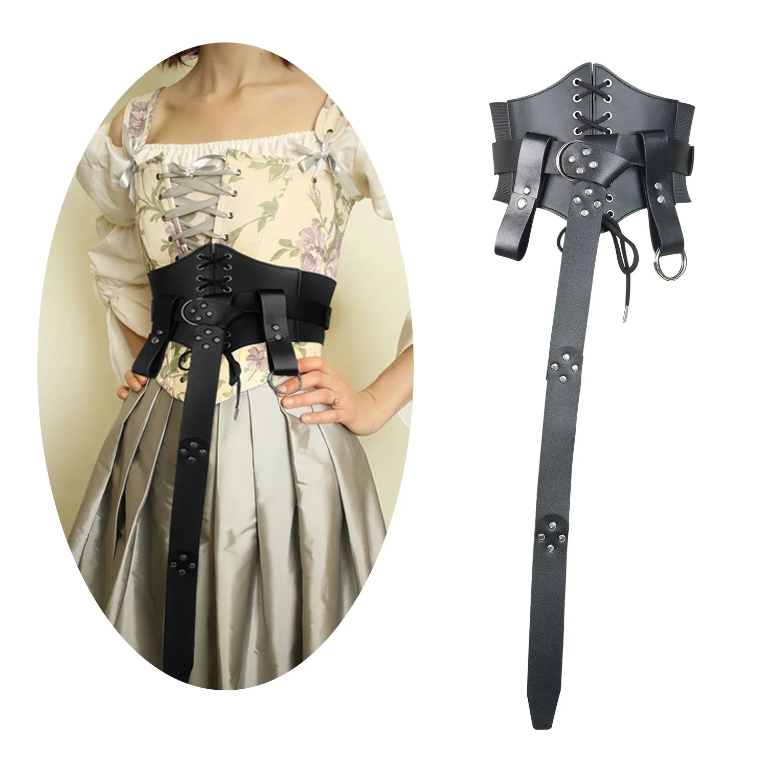 Traje mágico de bruja Medieval para mujer, accesorios de falda de senderismo, cinturón liso, faja, accesorios de Cosplay, 4 piezas