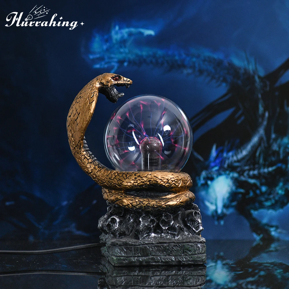 Gold Cobra Crystal Plasma Lamp 4 Inch Glass Ball Touch Sensing Popular Science Cool Halloween Indoor Table Decoration Ornament