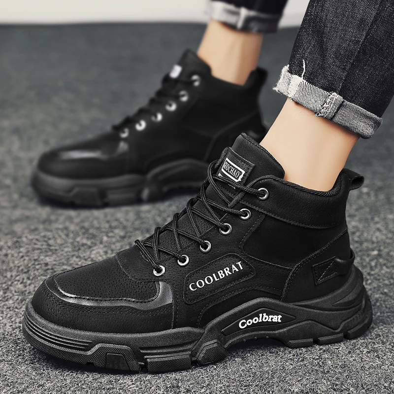 

High-quality Large-sized Solid Color Leather Flat Bottom Lace-up Durable Brand Original Outdoor Men's Workwear Hiking Boots
