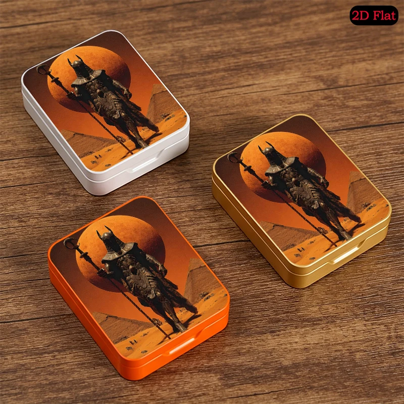 Pharaoh Warrior theme Desktop Organizer Flip Top Tin Box, UV Printed Portable Custom Photo Metal Tin Box, Bookshelf Decoration