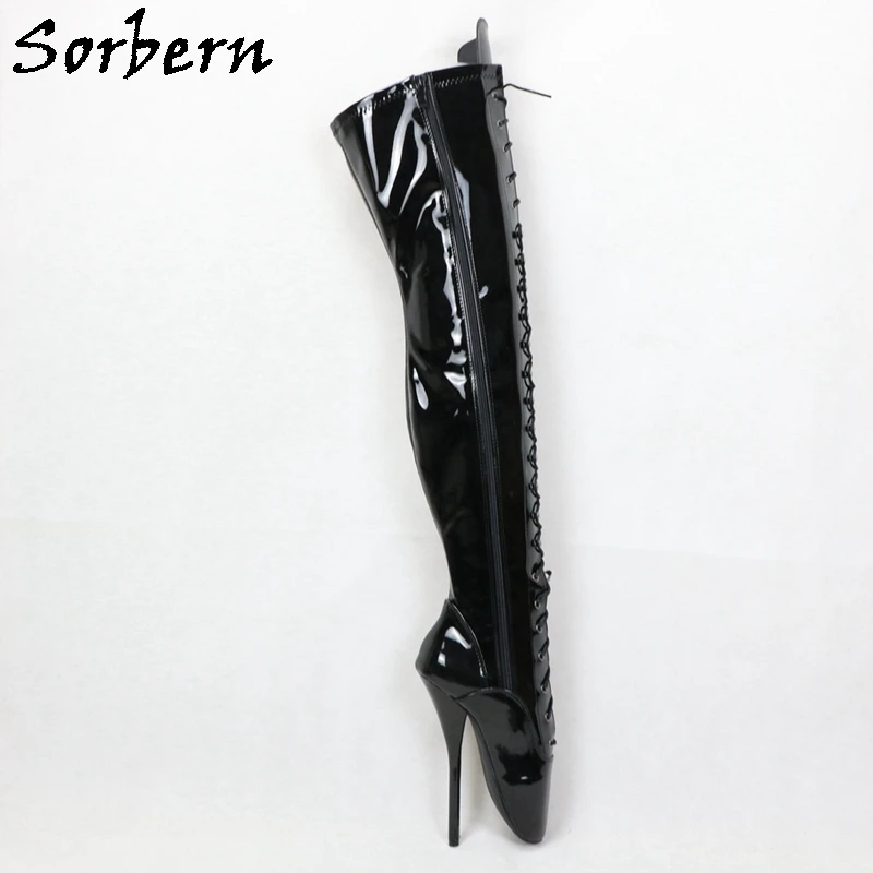 Sorbern Black Shiny Ballet Boots Women Bdsm Fetish High Heel Stilettos Unisex Paly Fun Shoe Customized Shaft Length Leg Width