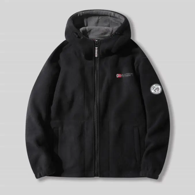 جديد الشتاء الرجال جاكيت من الصوف سميكة القطبية الصوف مقنعين سترة عادية حجم 3XL الباردة واقية معطف جيب دافئ