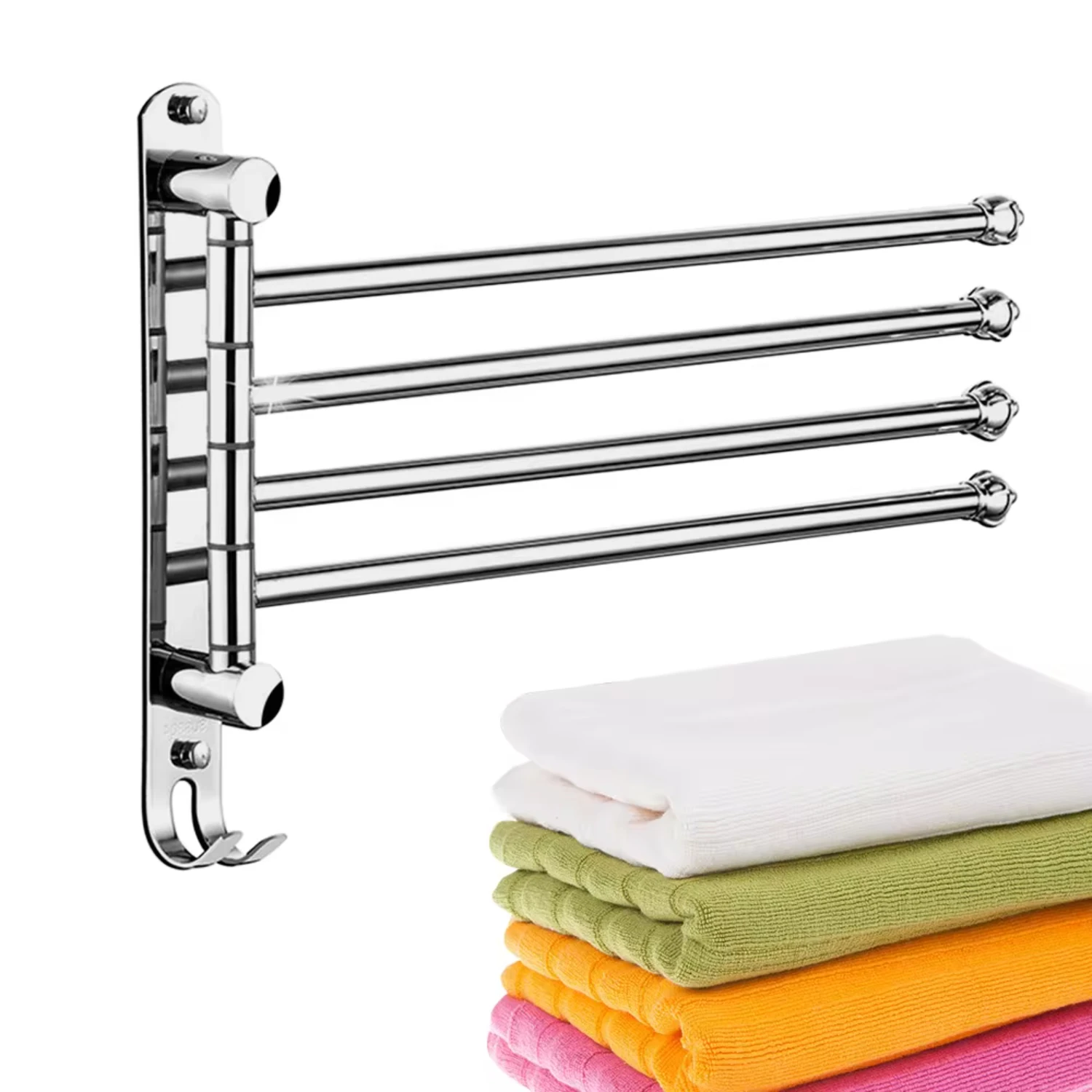 Bathroom Swivel Towel Rail Rack 4-Arm Stainless Steel Towel  Wall-Mounted Shelf Wall Hanger Organizer Stand