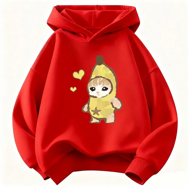 2026 Neuer Lustiger Bananen-Katzen-Hoodie für Kinder, Kawaii-Katzen-Sweatshirt für Jungen und Mädchen, Lässige Hoodies, Hip-Hop-Kleidung – Detail 3