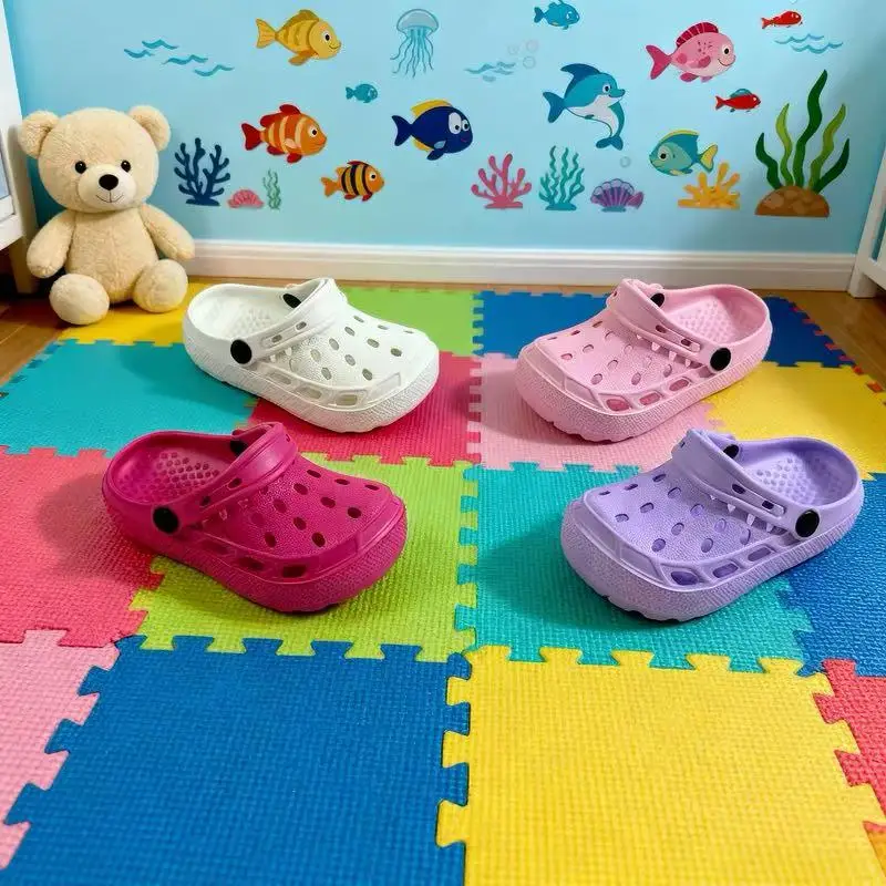 

Розовые сабо с вырезами для девочек, противоскользящая детская домашняя обувь на мягкой подошве