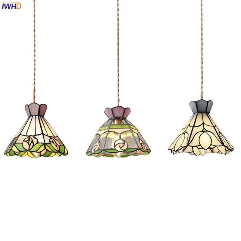 IWHD Europe Syle Flower Glass Hanging Lamp Copper By Hand Home Decor Bedroom Dinning Living Room Nordic Modern LED Pendant Light