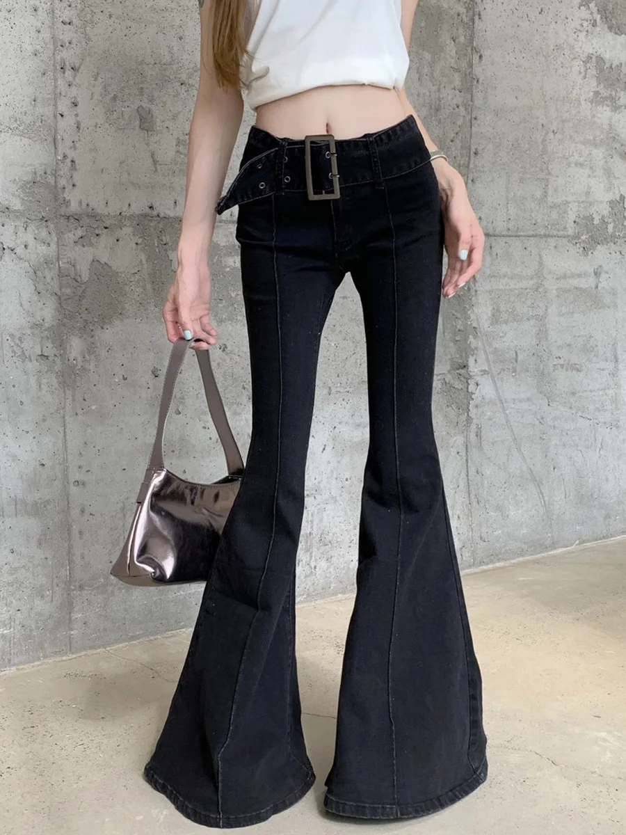 Retro Faion Damen Skinny Jeans Hohe Taille Gerades Bein Micro Flared Bodenlange Hosen Koreanische Sle Denim Freizeitkleidung