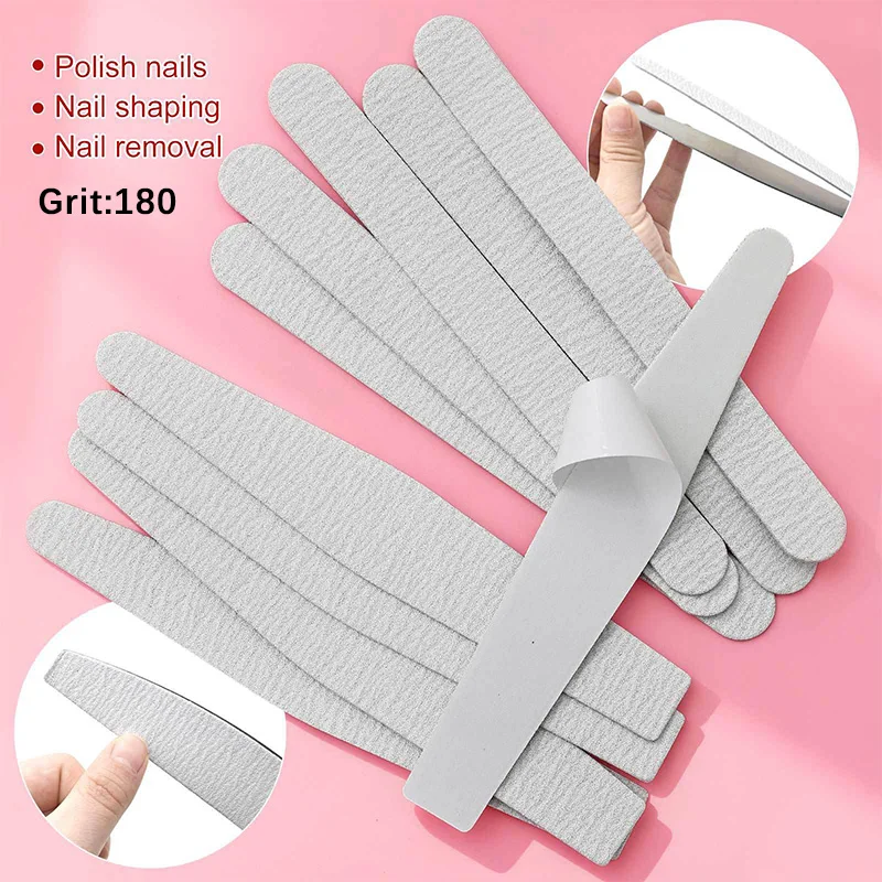 

6pcs Nail File Set Replacement Sandpaper With Metal Handle Nail Files 180 Grit Removable Durable Strips Half-moon Steel File