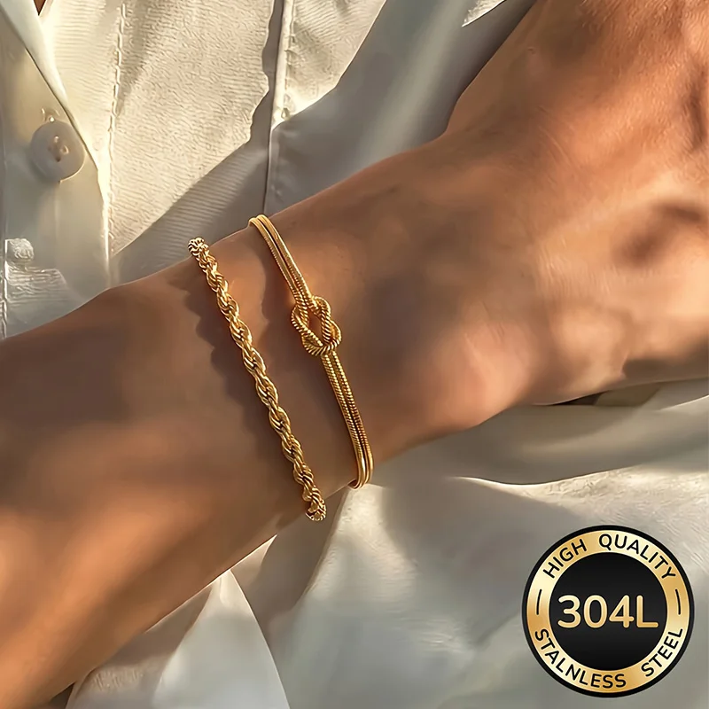 2 Stück 18K Vergoldete Edelstahl-Armbänder Wasserdicht Nicht Anlaufend Stapelbar Elegant für Alltag Party Urlaub Geschenk – Detail 4