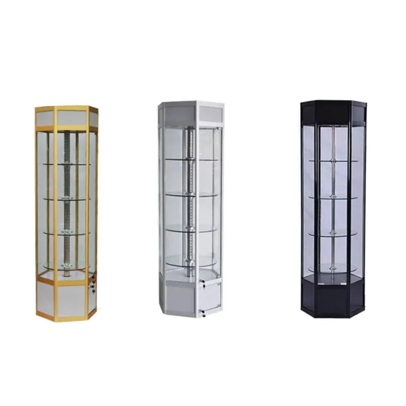 

Custom. hexagonal revolving display counter cases MDF jewelry showroom furniture showcase glass display cabinet