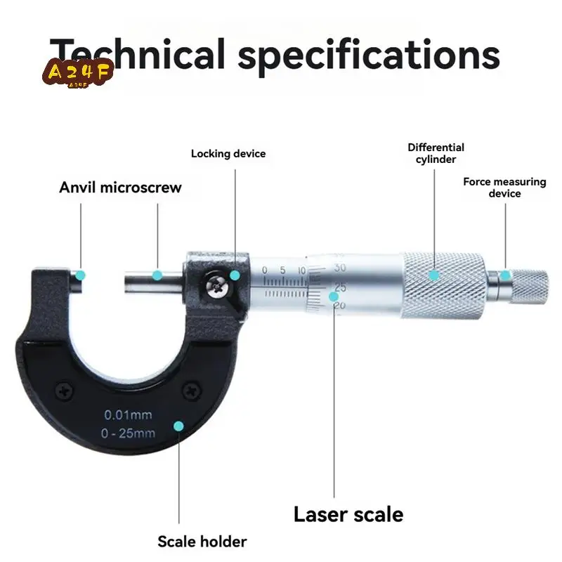 

A24F-Precise Gauge Микрометр 0-25 мм 0,01 мм Наружный метрический штангенциркуль Измерительный микрометр Инструмент Механический микрометр