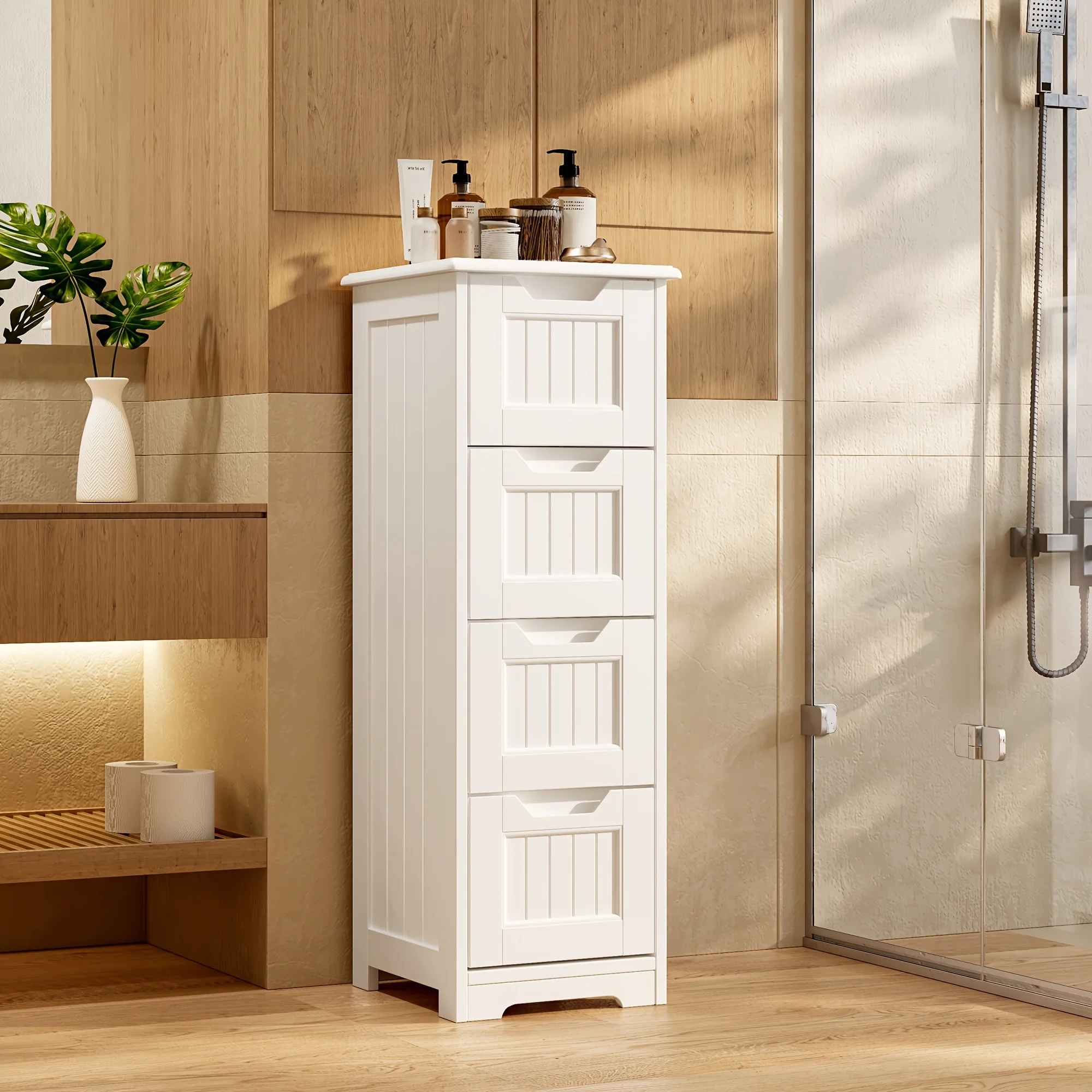 Modern Minimalist Bathroom Independent Storage Cabinet with Drawers with 4 Drawers Suitable for Small Spaces and Space Saving