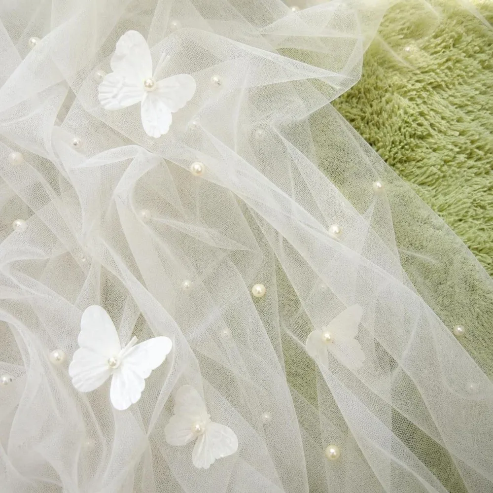 75*300cm Tulle Table Runner Romantic Semi-Transparent Butterfly Table Runner Elegant Vintage Lace Table Runner