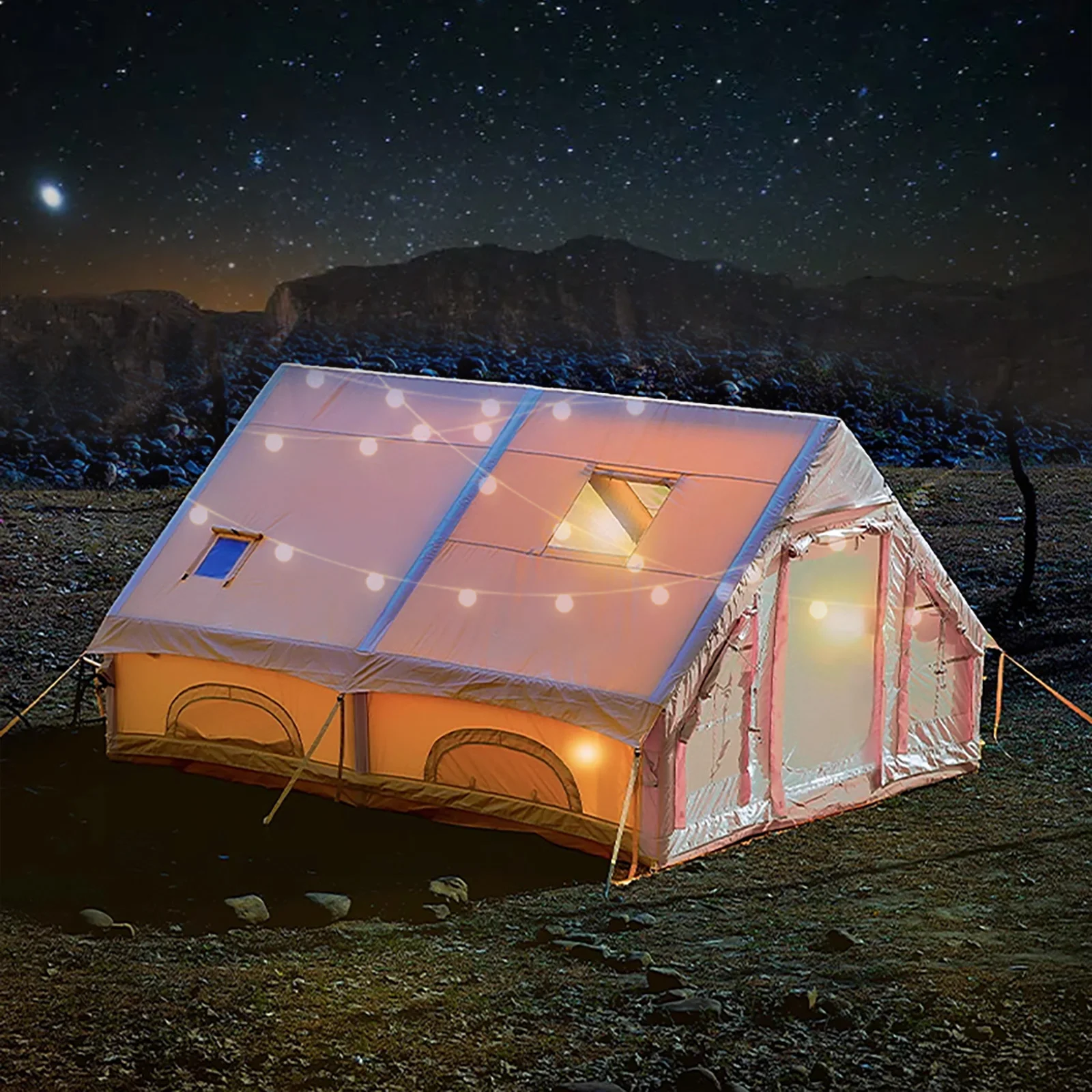 4 Season Inflatable Tents for Camping, Large Inflatable Camping Tent with Hand Pump, Portable Glamping Tent