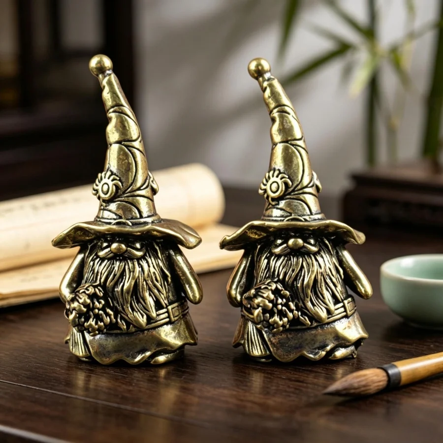 Vintage Kupfer-Gnom-Zauberer-Statue Halloween Schreibtisch-Dekoration Kreatives Geschenk – Detail 3