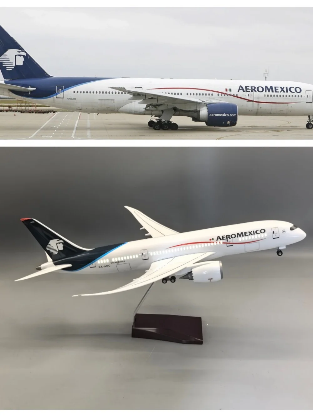 1/130 Scale Planes Resin 43cm B787 Mexico Airways Aircraft Diecast Airplane Model With LED Light Base Aviation Decoration Home