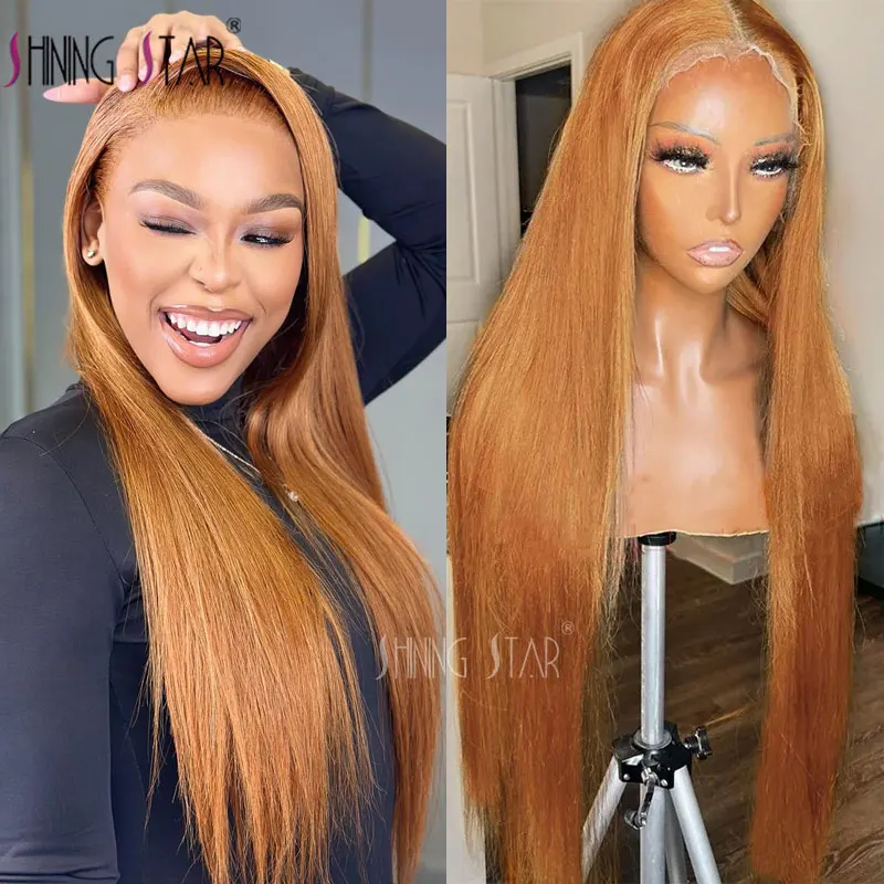 

13X6 Ginger Blonde Lace Frontal Human Hair Wigs Hd Transparent #30 Brazilian Bone Straight 13X4 Lace Front Wigs For Black Women