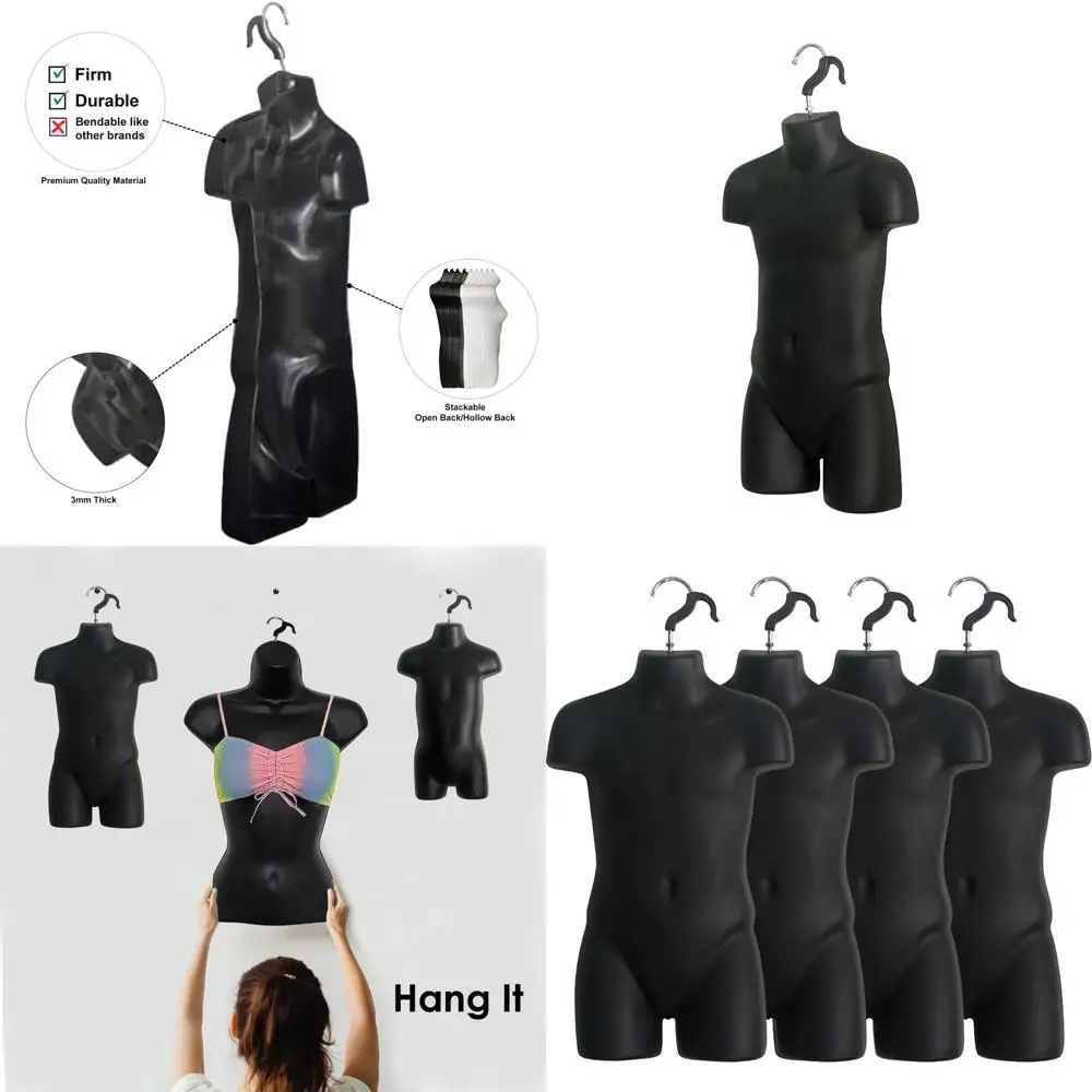 

Stackable Black Children's Hollow Back Display Racks for T-Shirts, 5T-7 Size, with Hanging Hooks