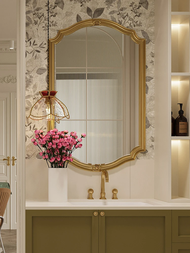French bathroom mirror, bathroom mirror, wall-mounted cosmetic mirror, toilet, bathroom  vanity