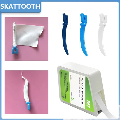 5 m/rollo de bandas de matriz de teflón Dental, tiras de matriz antiadherente anticorrosivas, matrices de 120 Uds., cuñas de plástico de cuña Dental con agujero
