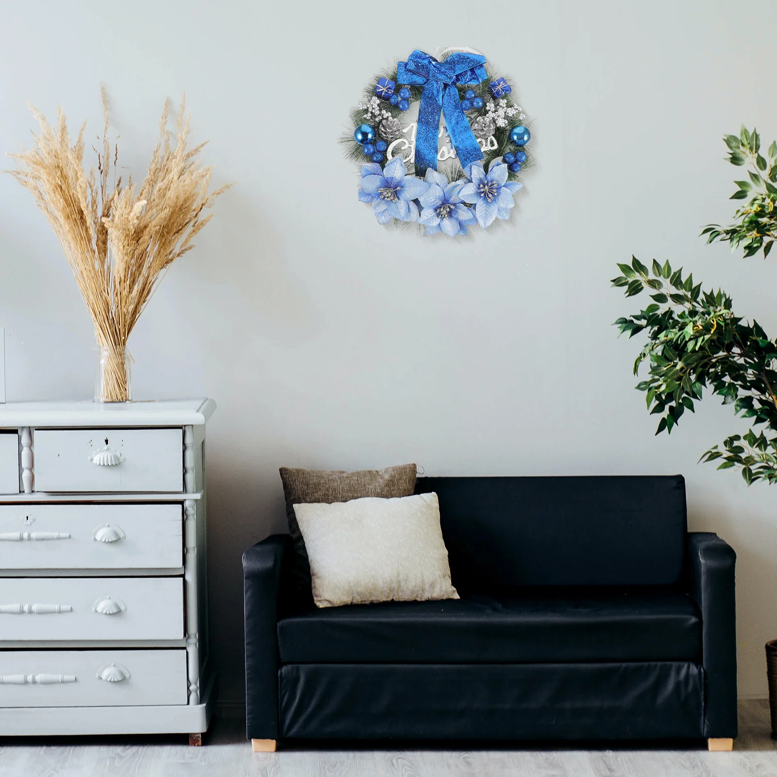 

30Cm Christmas Artificial Pine Wreath Decor For Home Party Wall Door Window Hanging Blue Fashion Xmas Garland Reusable Berry Bow