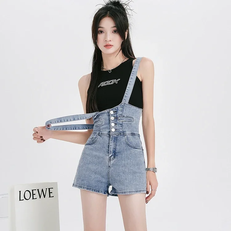 Short Denim Overalls Girl Short Jumpsuit Fashion High Waist Casual Jeans Playsuit Jeans Romper Sexy Black Clothing Y2k Harajuku