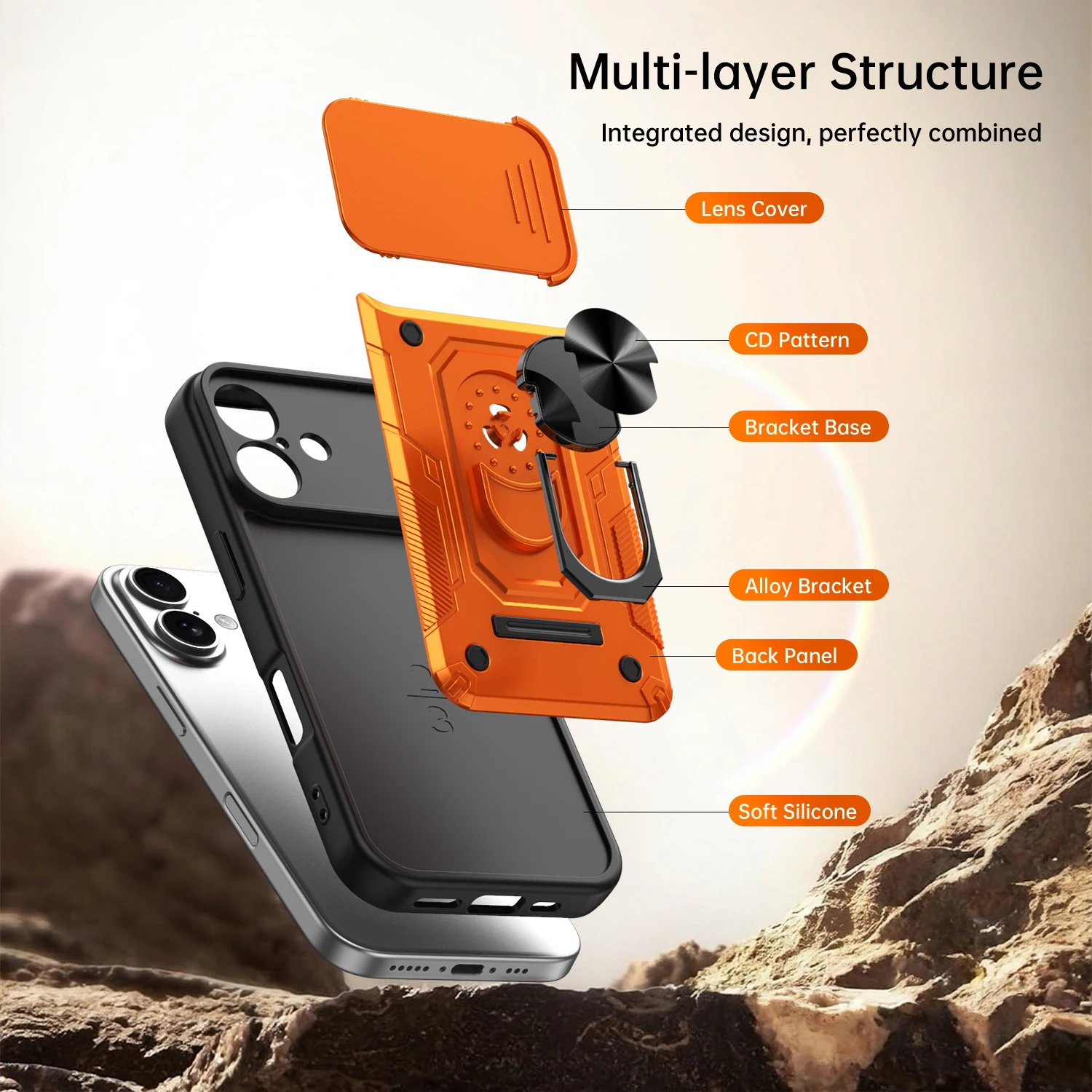 Nanshan Armor Stoßfeste Hülle mit Magnetring-Ständer für iPhone 17 Pro Max 16 Pro Max mit Schiebe-Kameraschutz und Rückabdeckung – Detail 7