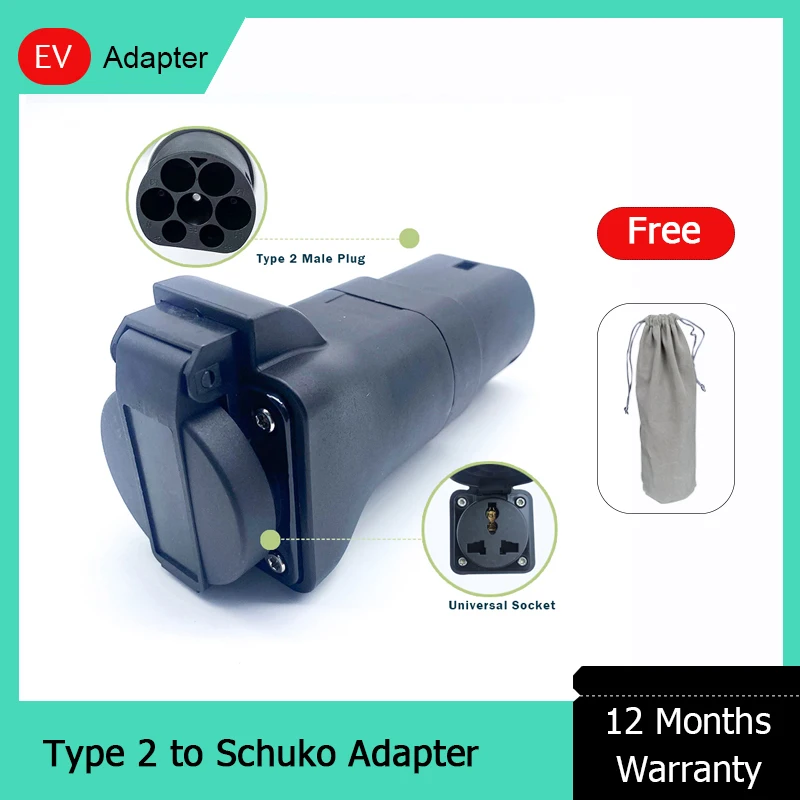 Type 2 Male Schuko 16A Adapter Mennekes Type 2 EV Charger to European Domestic Socket for Electric Scooters E-Bikes