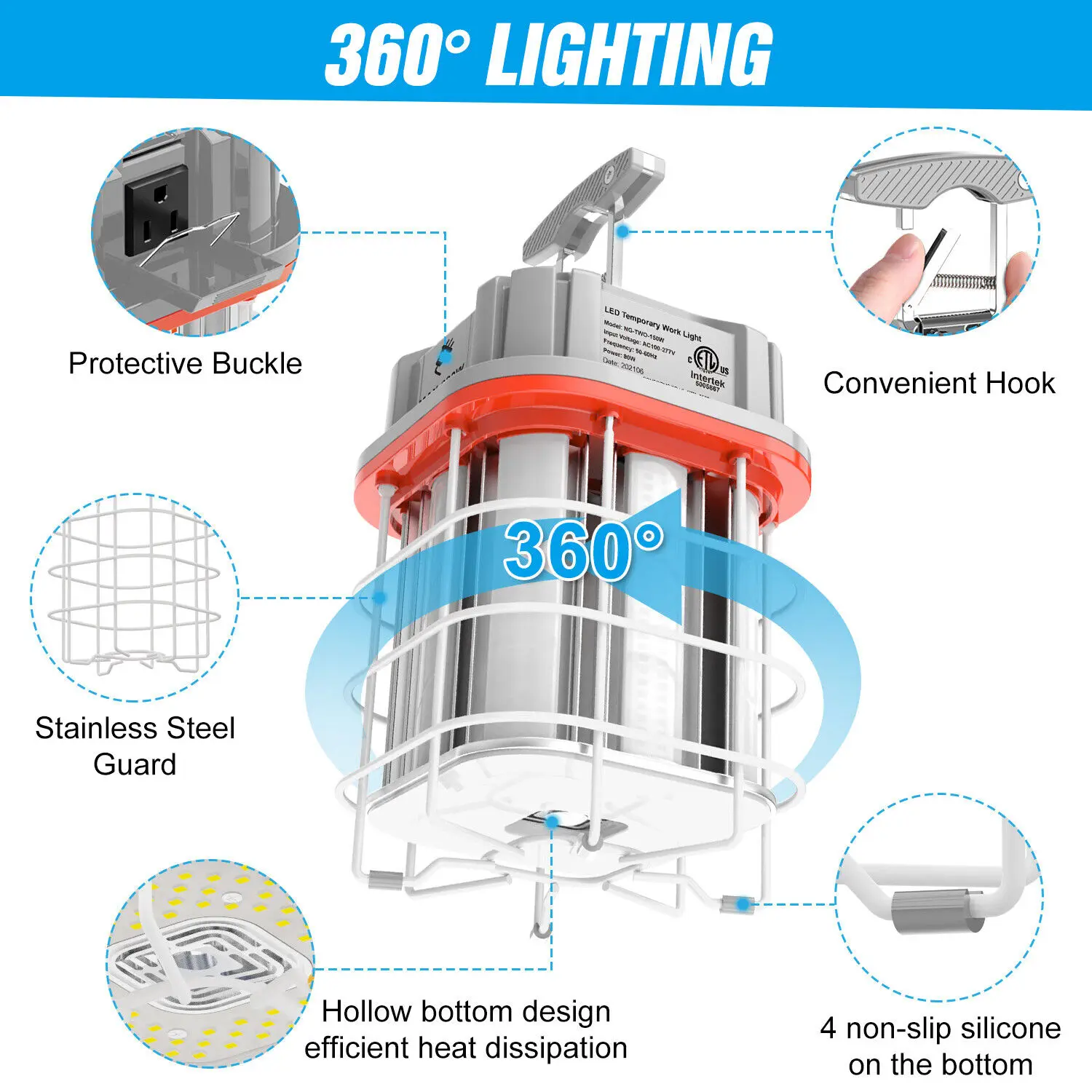 150W Outdoor Bouwverlichting 5 Jaar Garantie AC100-277V Jobsite Tunnel Opknoping Koppelbare Led Tijdelijke Werklamp