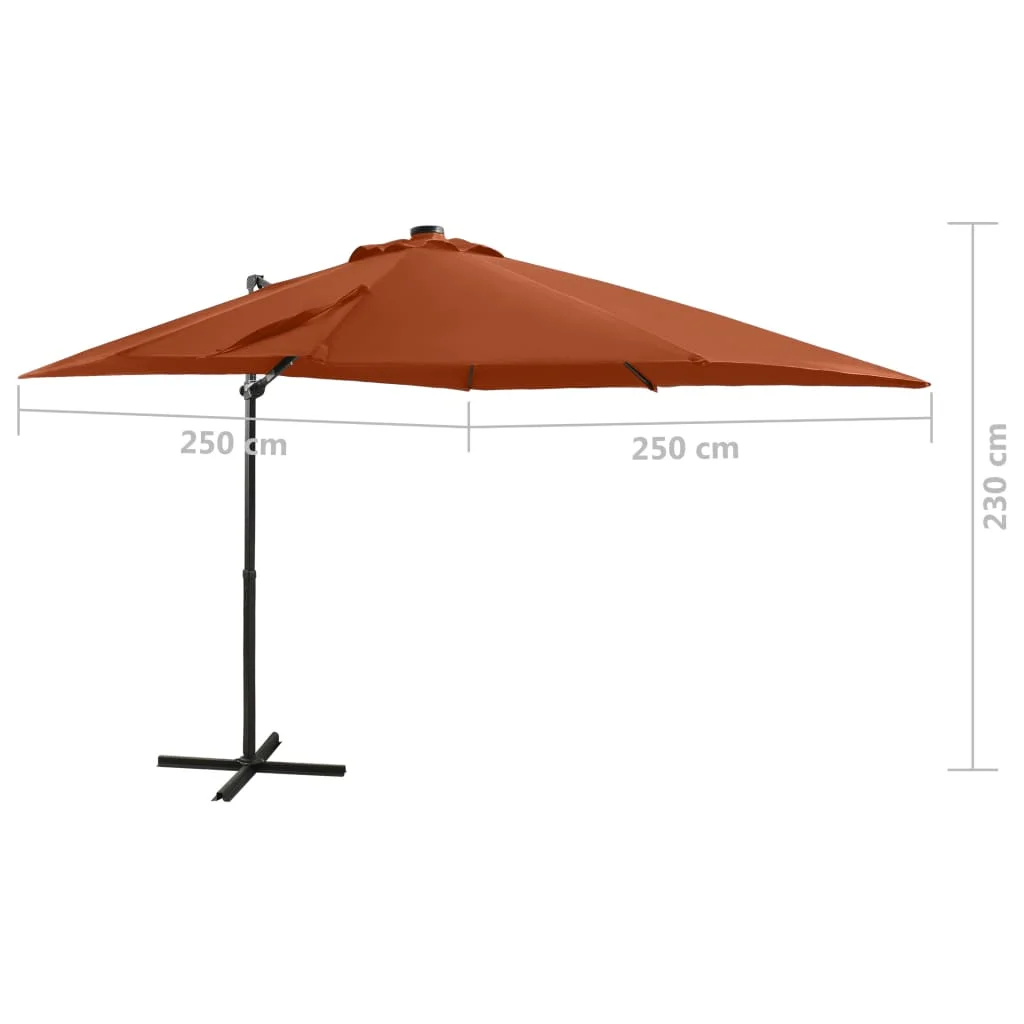 Parasol cantilever avec éclairage LED, structure durable, adapté pour balcon et terrasse, couleur terre cuite, 250 cm