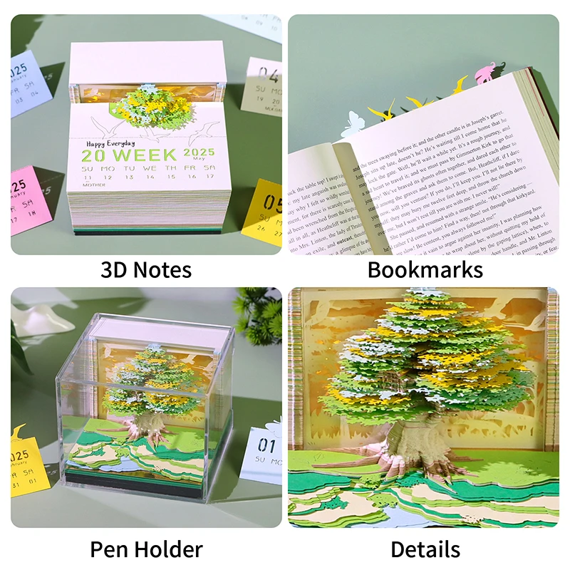 

Time Piece Calendar 2026 Desk Calendar With LED Light 3D Tear-away Calendar Paper Carving Art Memo Pad Notepad Christmas Gift