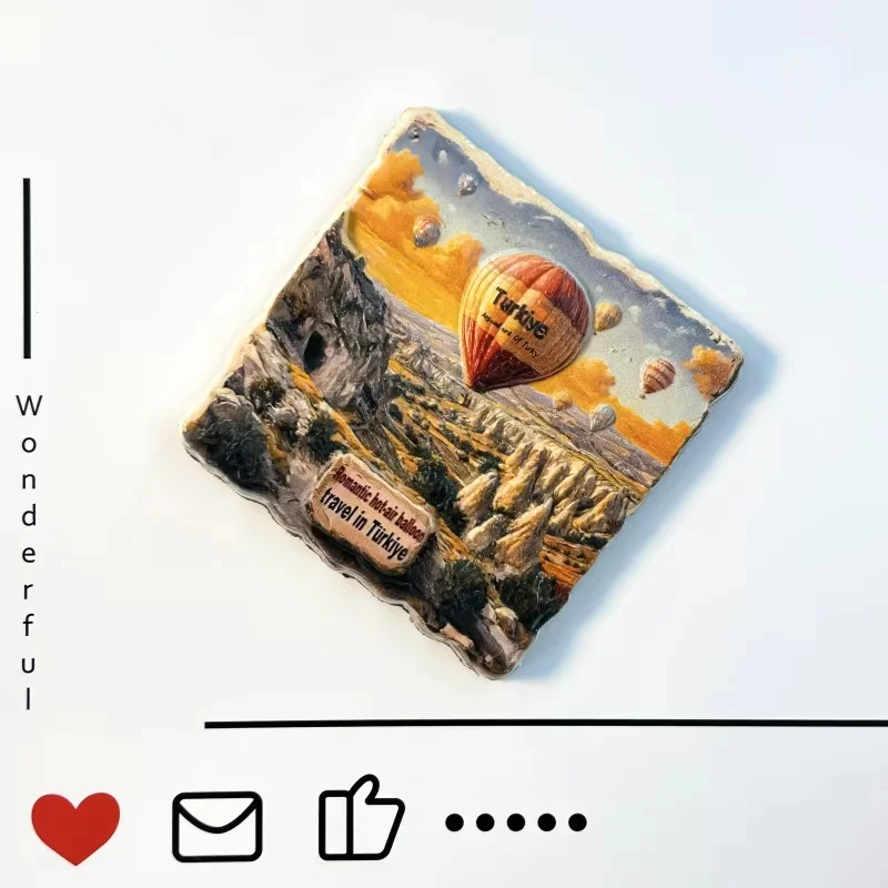 تركيا، مشهد بالون الهواء الساخن، لوحة يدوية، راتينج ثلاثي الأبعاد، ديكور المطبخ، ملصق مغناطيسي للثلاجة