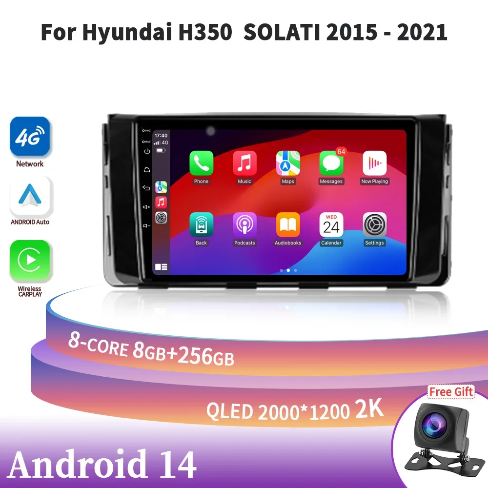 For Hyundai H350  SOLATI 2015-2021 Head Unit Android 14 Car Screen Wireless Carplay Stereo Car Radio Multimedia Navigation 2DIN