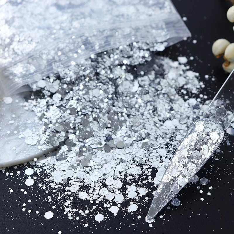 50g/Beutel Sechseckiges Glitzerpulver in verschiedenen Größen, metallische Pailletten, Kosmetikqualität für Nagelkunst, Harz, Tumbler, Slime, Körper, Gesicht, DIY – Detail 12