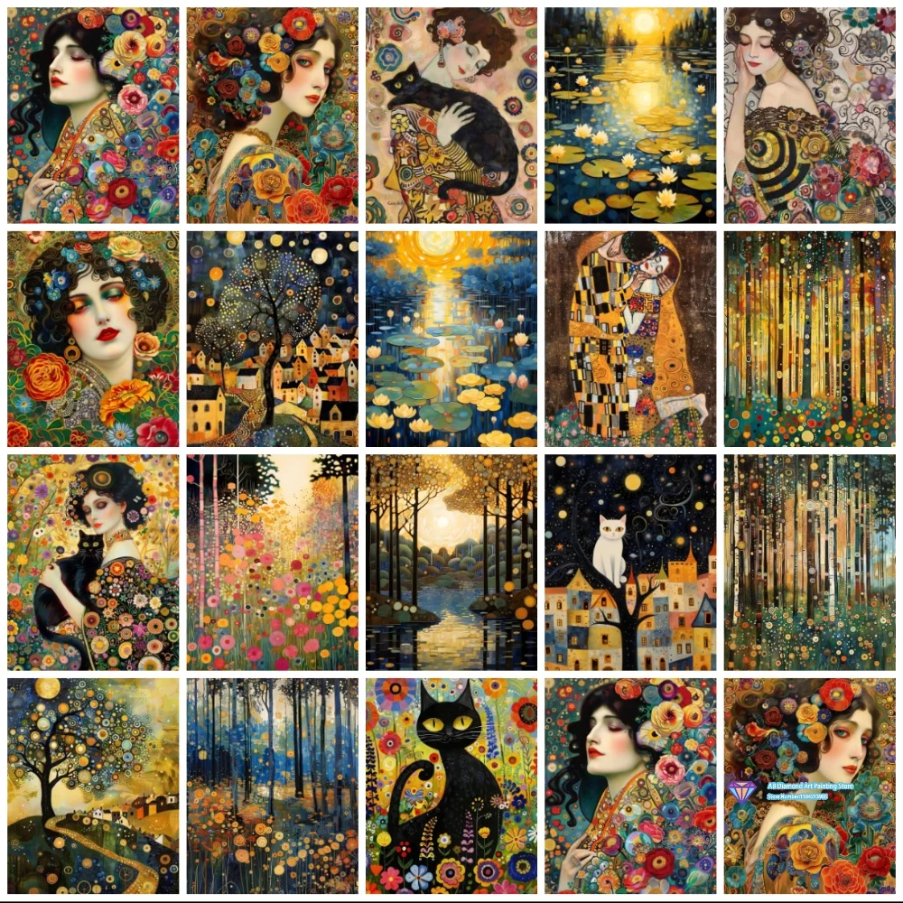 Gustav Klimt Famous Woman and Cat Square Round Diamond Painting Kit 5D DIY Cross Stitch Handmade Art Gift Crafts Home Decor Gift