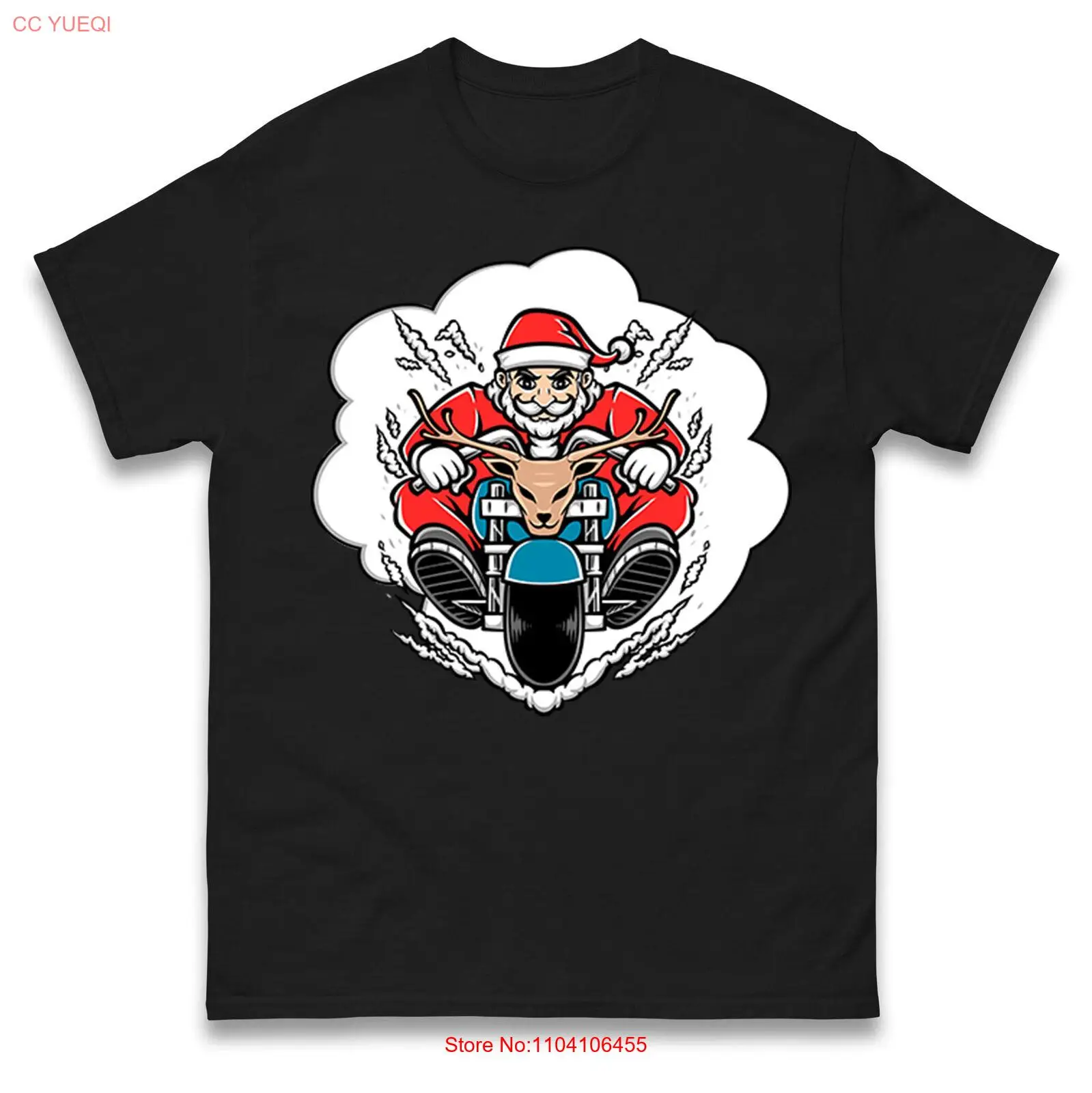 

Байкерская футболка с оленями Санта-Клауса, забавная рождественская футболка для езды на мотоцикле Санта-Клауса