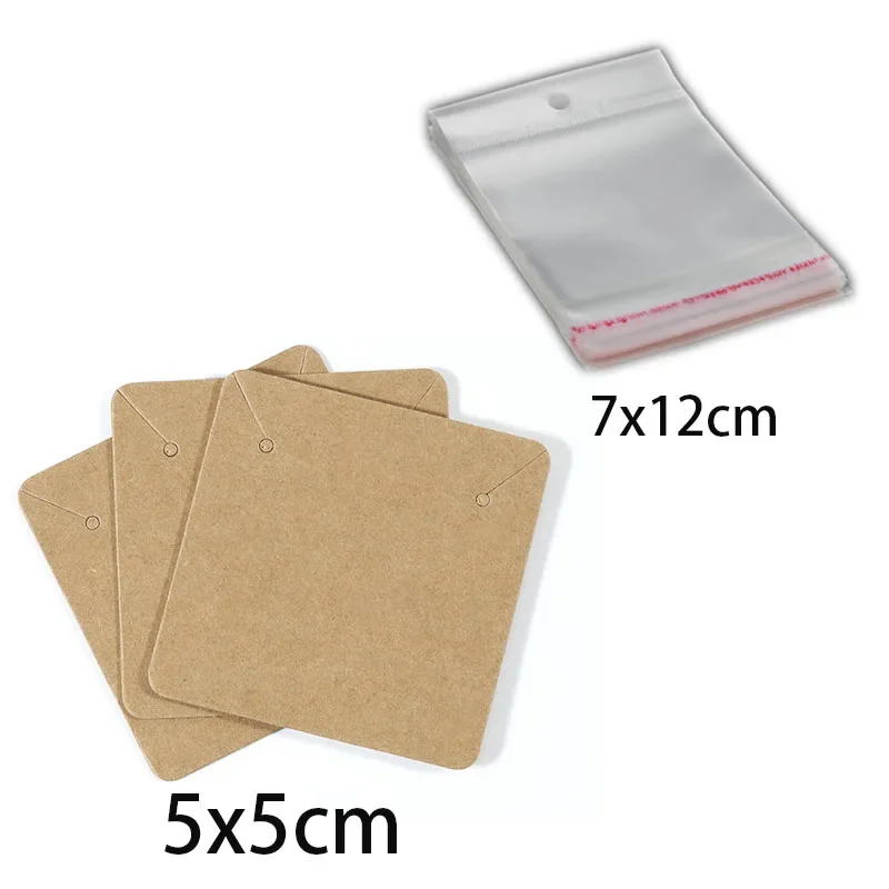 50Sets 5×5cm Earring Cards with 50pcs Bags Necklace Display Cards Self-Seal Bags for Jewelry Packaging Price Tag Card Holder