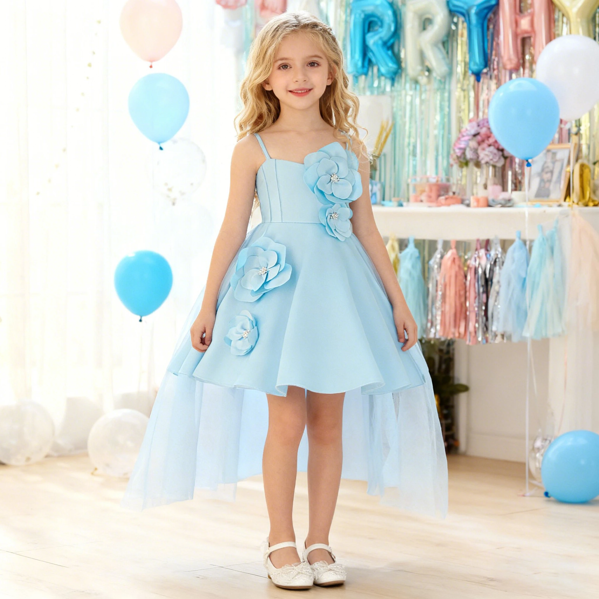 

Summer Flower Party Prom Girls Dresses Elegant Wedding Bridesmaid Princess Dress for Girl School Graduation Evening Kids Clothes