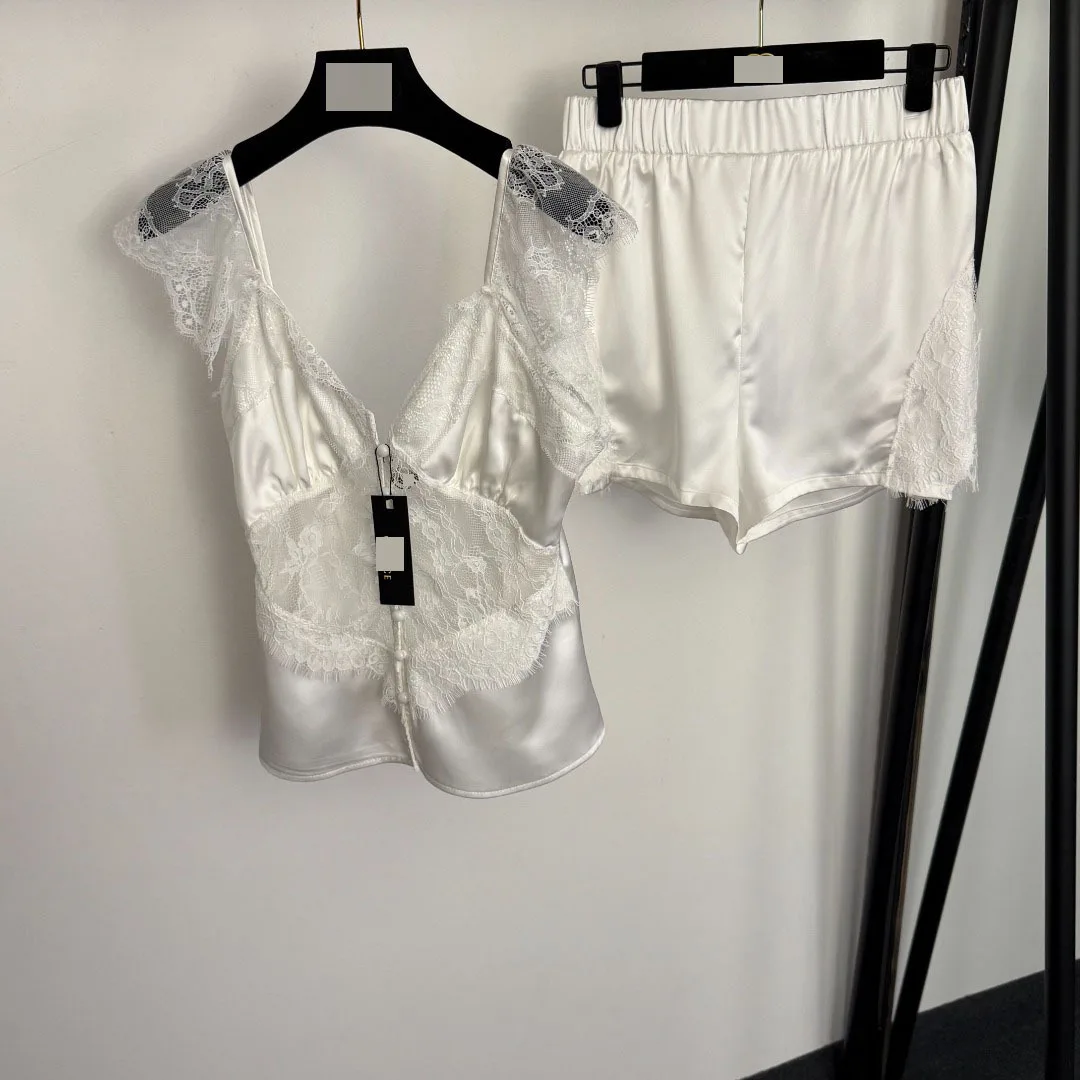 

Temperament new pajama set lace patchwork V-neck camisole top+shorts2026