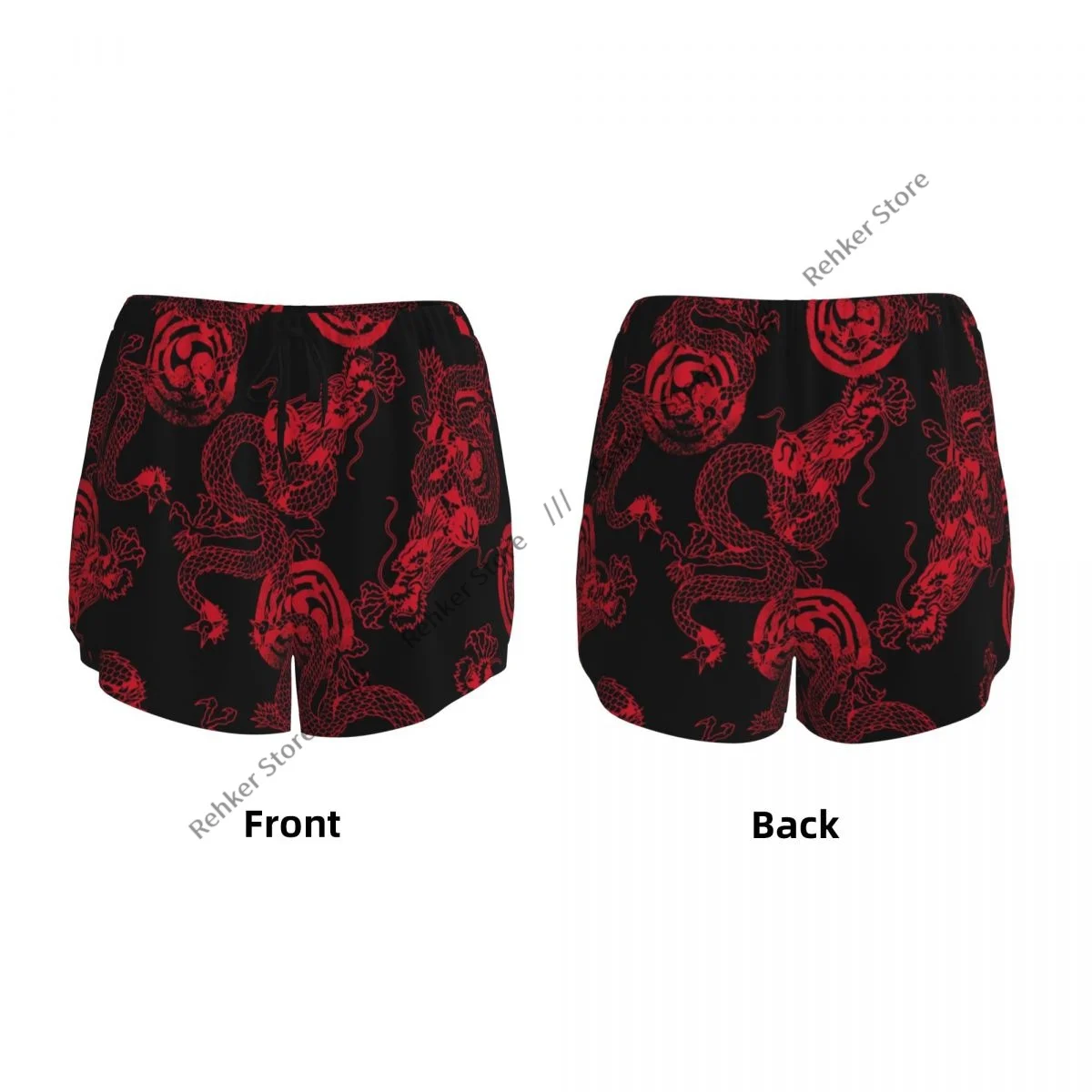 レディース アスレチック ショーツ ドラゴン パターン ランニング ヨガ フィットネス 速乾性 バドミントン トレーニング ポケット付き