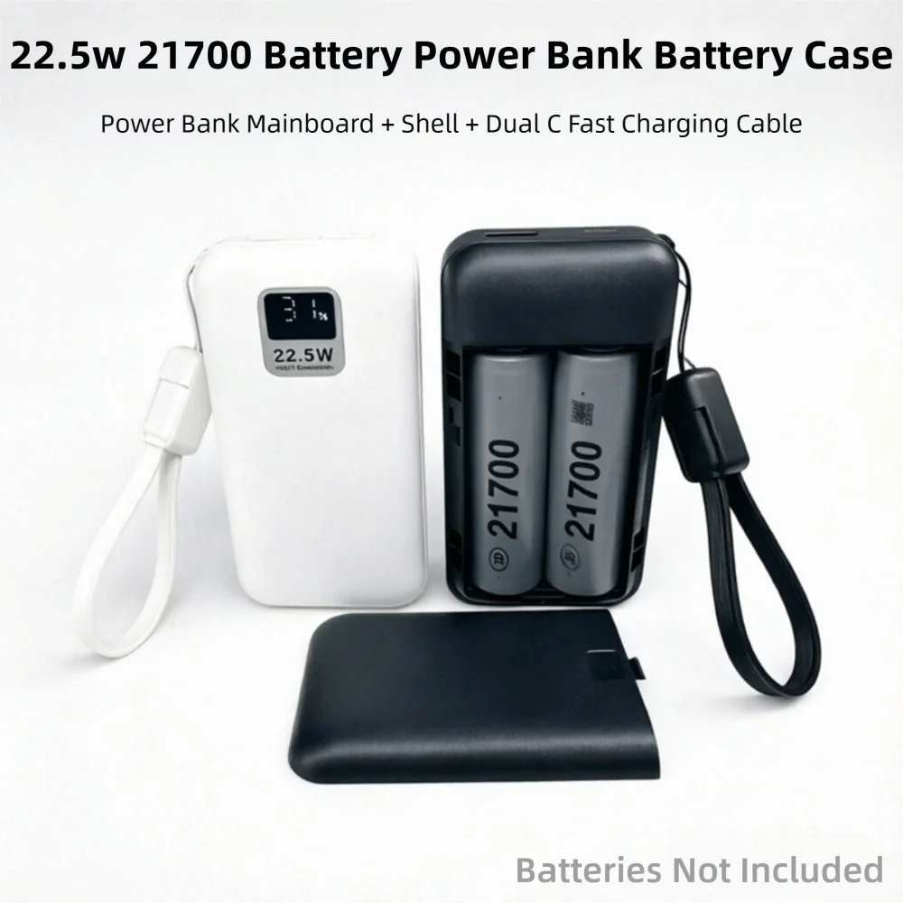 For 2pcs 21700 Batteries Power Bank Case Detachable Empty DIY Power Bank Kit Battery Housing Shell (Batteries Not Included)