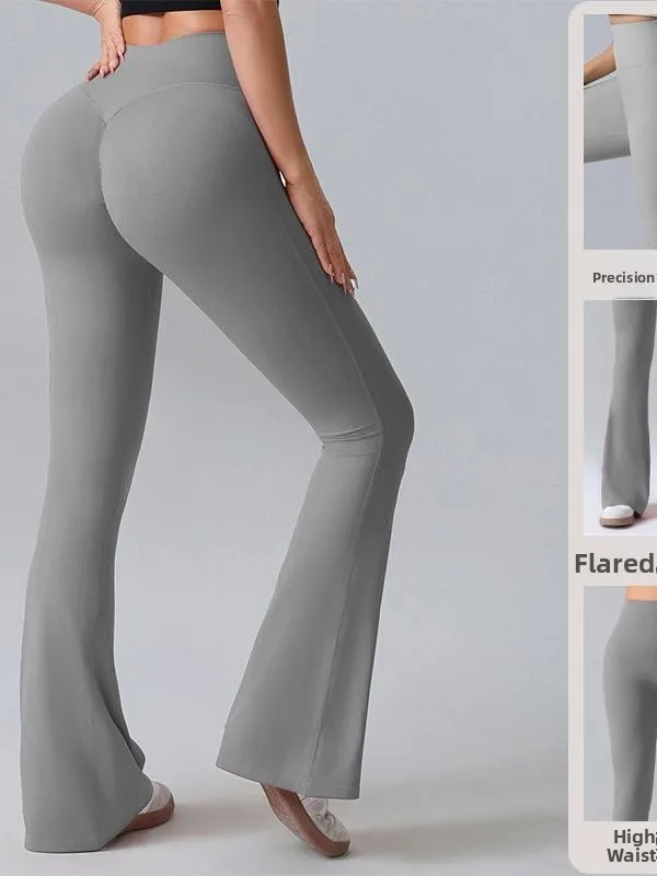 Hoge taille uitlopende yogabroek meisje sport hardlopen strakke pasvorm tweedelige set hoge elastische nieuwe 2025, zomer lange broek