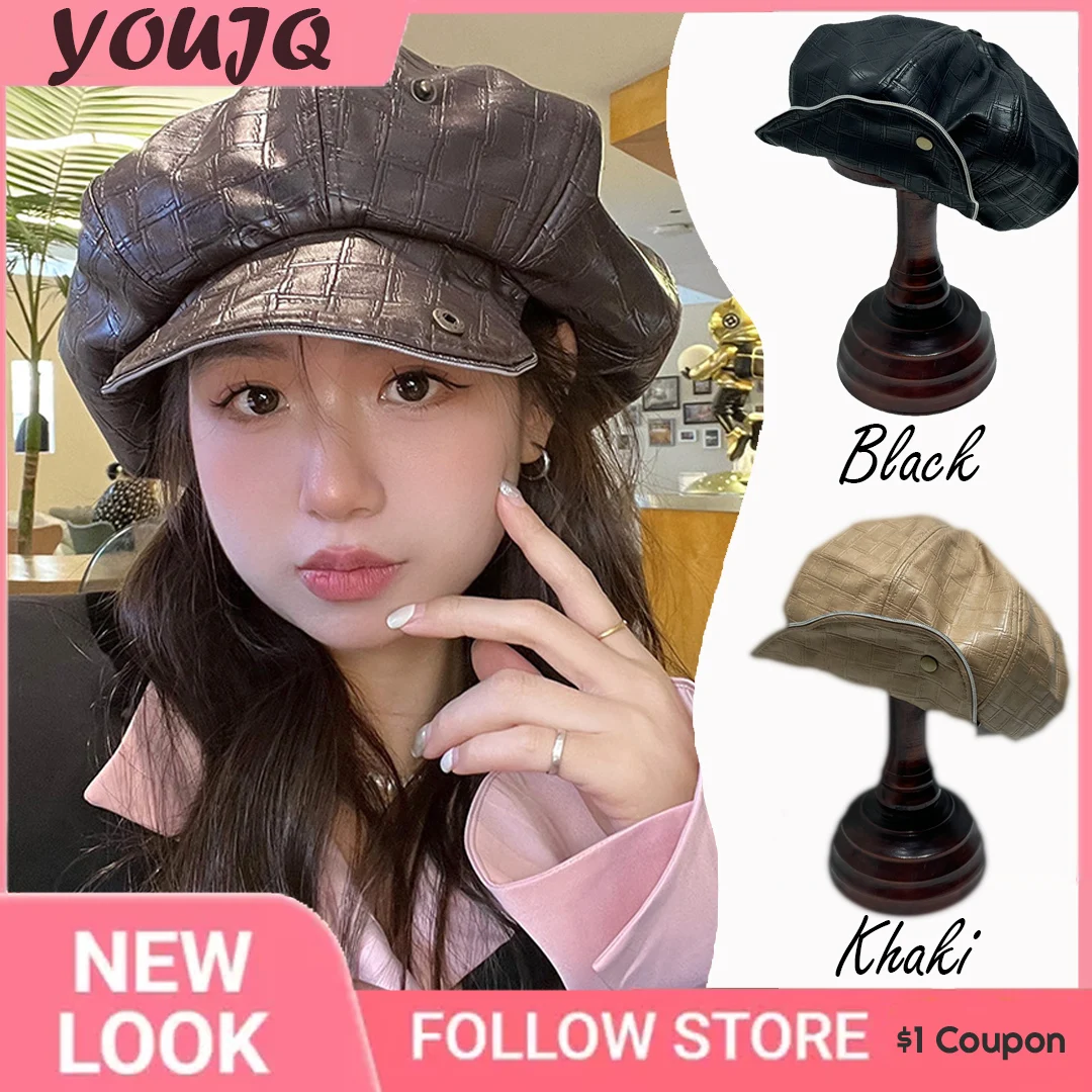 

British Retro PU Leather Cloud Berets Hats for Women Autumn Winter British High Quality Octagonal Newsboy Painter Caps Men Gorra